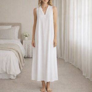 Eberjey NightGown Womens Small Medium Bamboo Cotton White Long Lightweight
